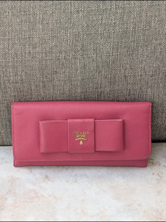 Prada Handbags - Prada Pink Saffiano Leather Bow Continental Wallet with COA EUC